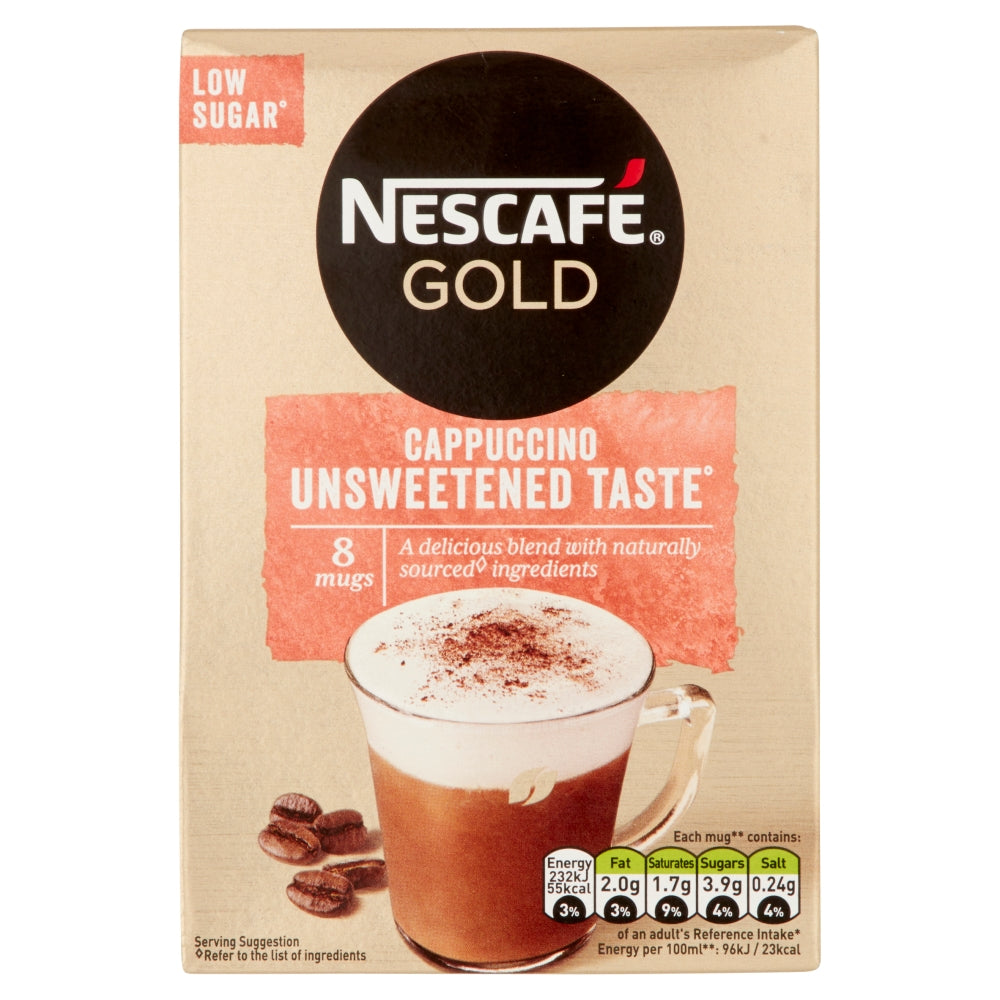 Nescafe Gold Cappuccino Unsweetened Taste Coffee, 8 x 14.2 g