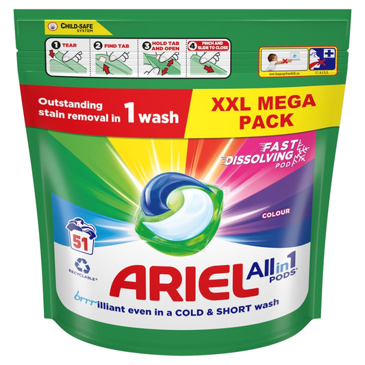 bag of Ariel Colour All-in-1 PODS® Washing Liquid Capsules