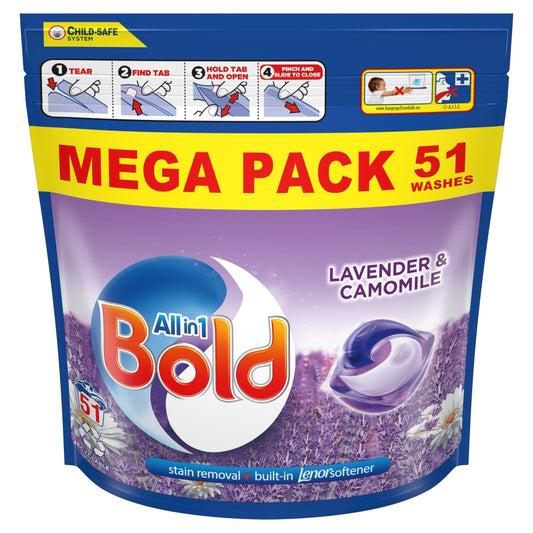 bag of Bold All-in-1 PODS® Washing Liquid Capsules Lavender & Camomile