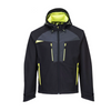 Full view of the Portwest DX4 Softshell Jacket in black and grey with a yellow Hi-Vis trim