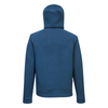 Rear view of the Portwest DX4 Zipped Hoodie in a blue color with an orange trim 