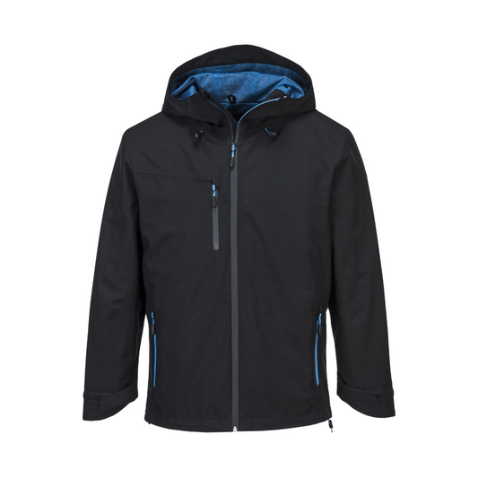 Front view of the Portwest X3 Shell Jacket in a Black color